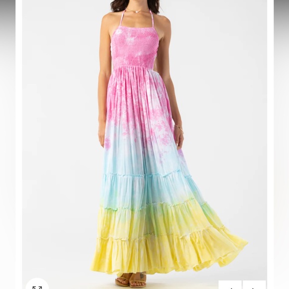 Tiare Hawaii NAIA Maxi dress ONE SIZE Pink Aqua Yellow - Picture 1 of 6
